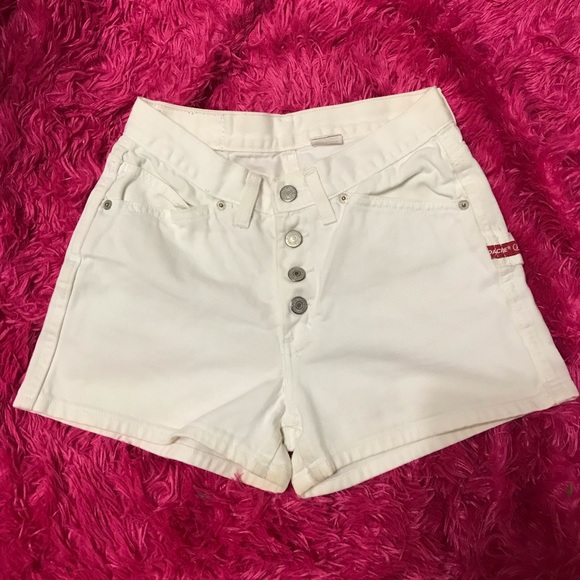High Waisted Button Up White Vintage Jean Shorts - Picture 3 of 8